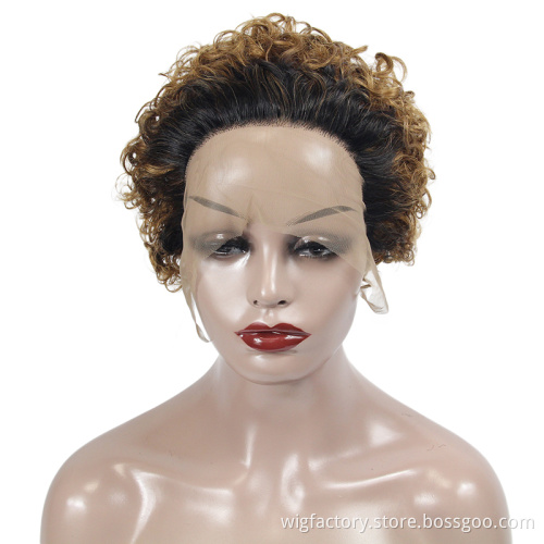 Wholesale machine made pixie curly short wigs, #30 T lace line 100 virgin human short hair wigs, short human hair wigs